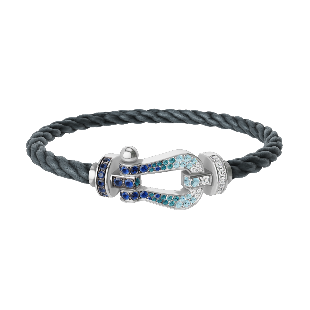Force 10 bracelet Large model 18K white gold diamond paved and colored stones