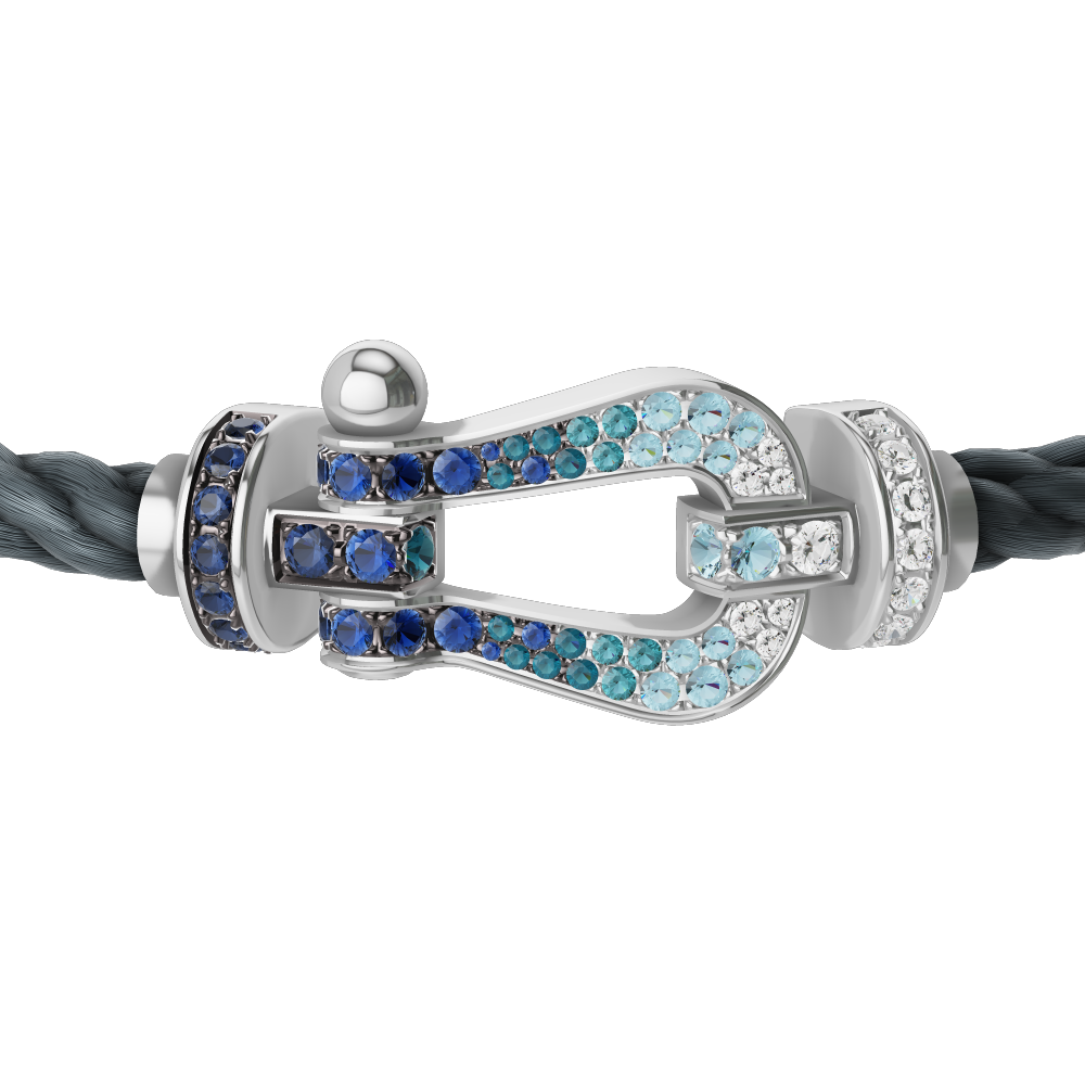 Force 10 bracelet Large model 18K white gold diamond paved and colored stones