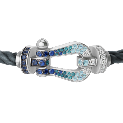Force 10 bracelet Large model 18K white gold diamond paved and colored stones