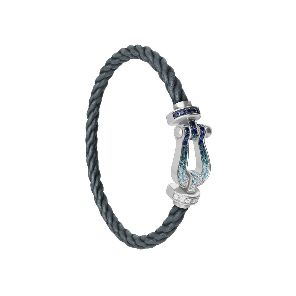 Force 10 bracelet Large model 18K white gold diamond paved and colored stones