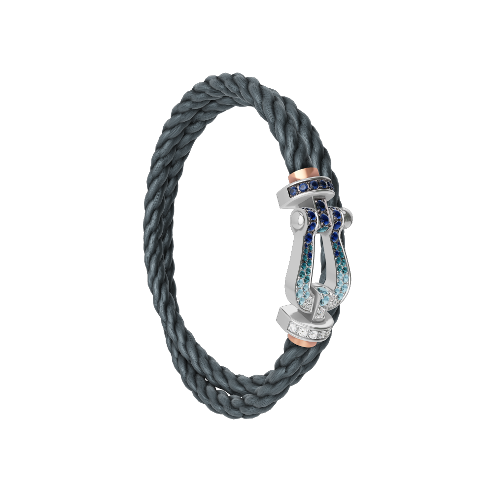 FORCE 10 BRACELET LARGE MODEL 18K WHITE GOLD DIAMOND PAVED AND COLORED STONES