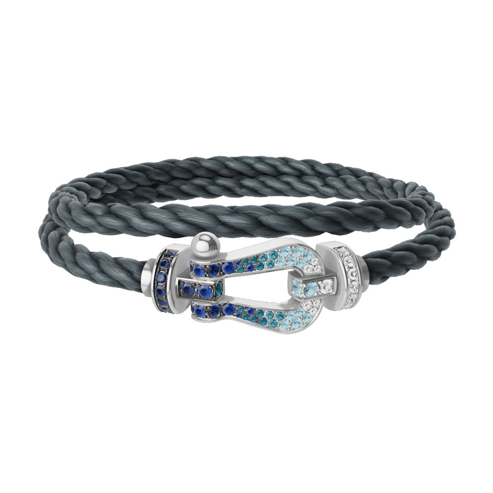 FORCE 10 BRACELET LARGE MODEL 18K WHITE GOLD DIAMOND PAVED AND COLORED STONES