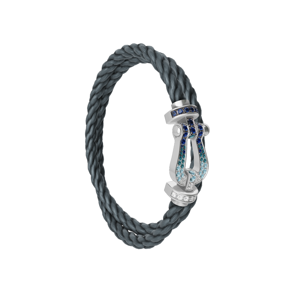 FORCE 10 BRACELET LARGE MODEL 18K WHITE GOLD DIAMOND PAVED AND COLORED STONES