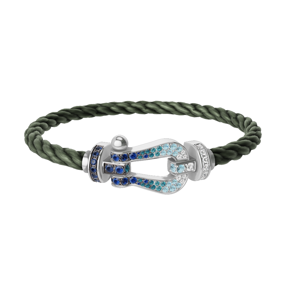 FORCE 10 BRACELET LARGE MODEL 18K WHITE GOLD DIAMOND PAVED AND COLORED STONES