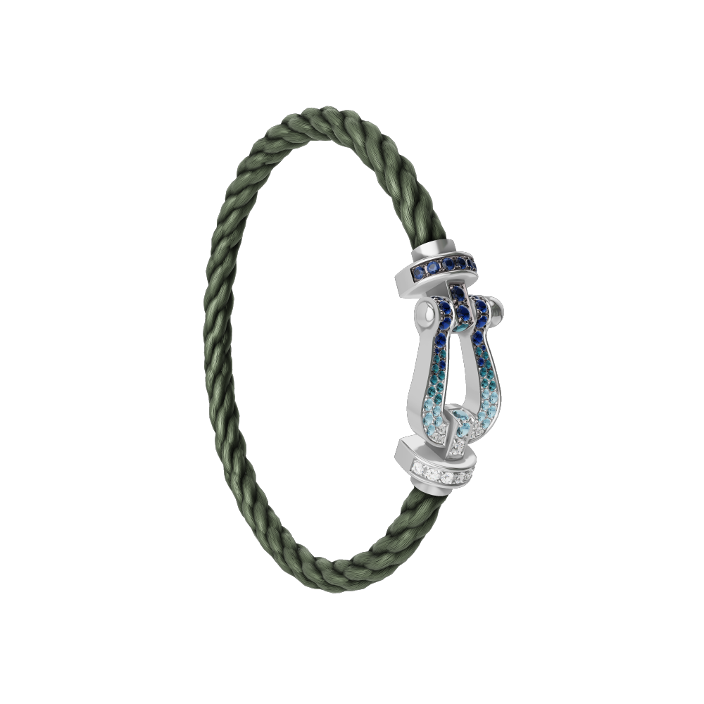 FORCE 10 BRACELET LARGE MODEL 18K WHITE GOLD DIAMOND PAVED AND COLORED STONES