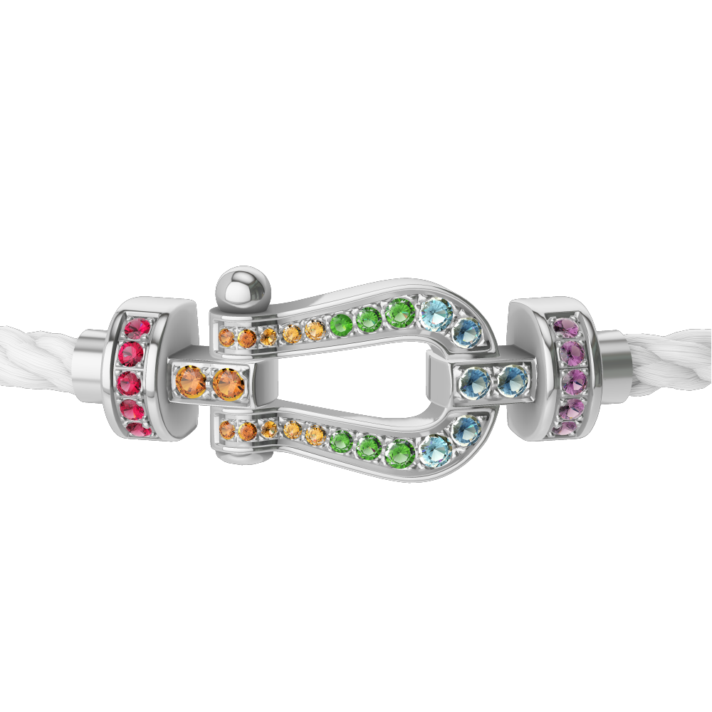 FORCE 10 BRACELET MEDIUM MODEL IN 18K WHITE GOLD AND COLOURED STONES