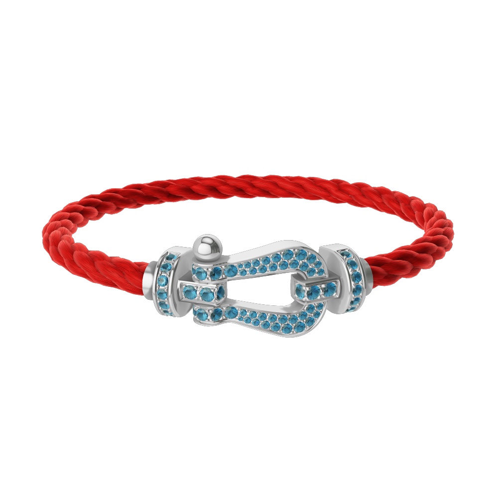 FORCE 10 BRACELET LARGE MODEL 18K WHITE GOLD BLUE TOPAZ PAVED