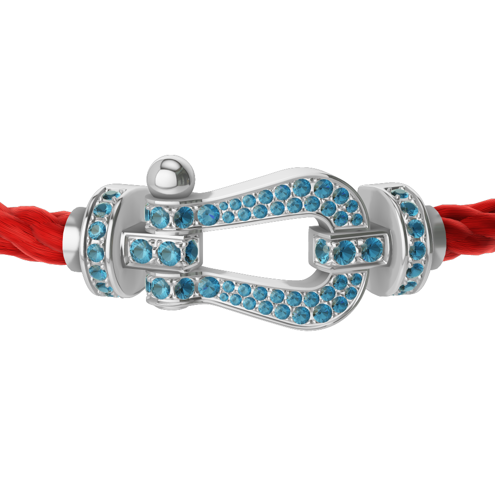 FORCE 10 BRACELET LARGE MODEL 18K WHITE GOLD BLUE TOPAZ PAVED