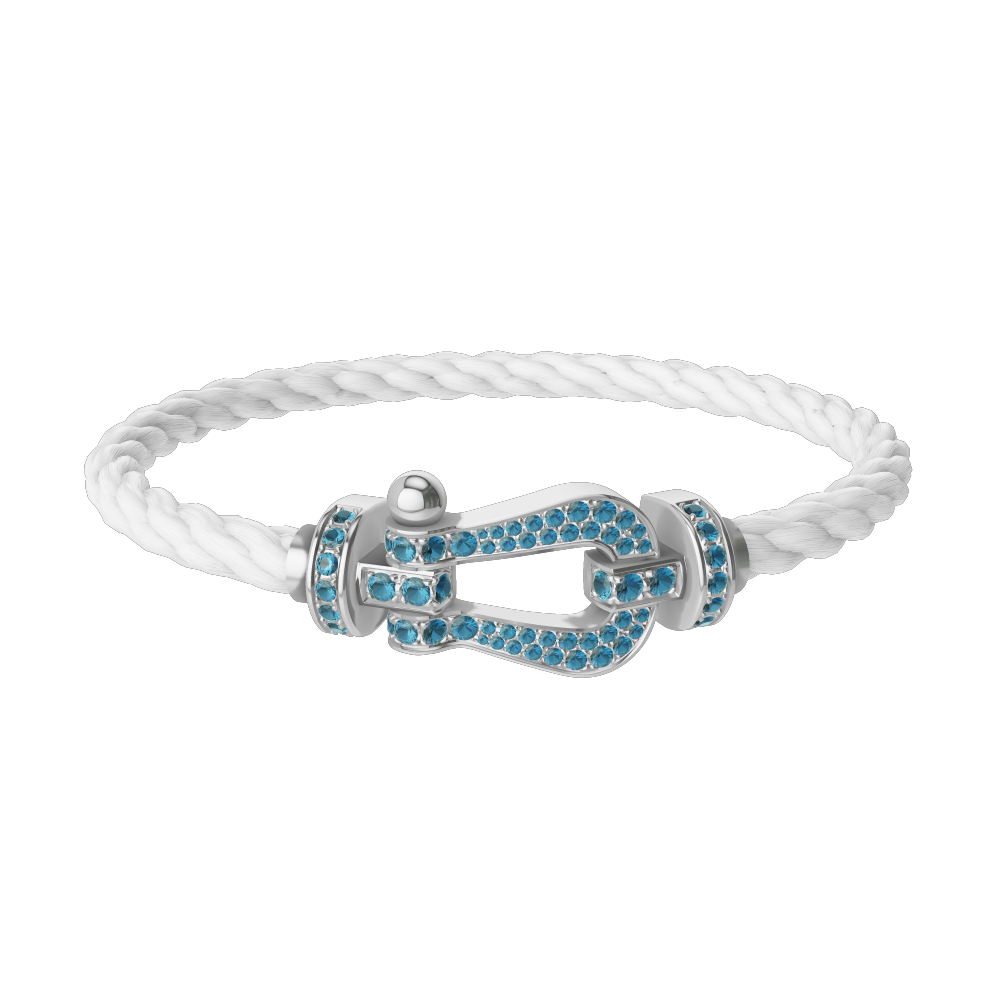 FORCE 10 BRACELET LARGE MODEL 18K WHITE GOLD BLUE TOPAZ PAVED