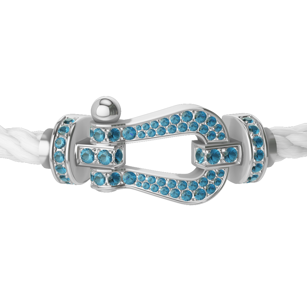 FORCE 10 BRACELET LARGE MODEL 18K WHITE GOLD BLUE TOPAZ PAVED
