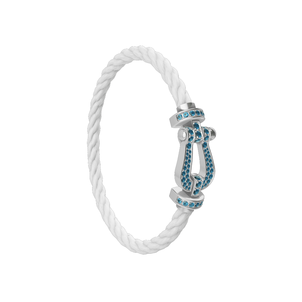 FORCE 10 BRACELET LARGE MODEL 18K WHITE GOLD BLUE TOPAZ PAVED