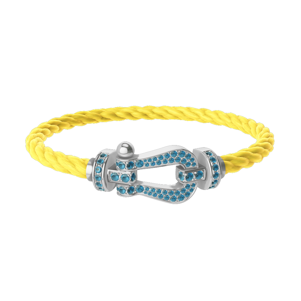 FORCE 10 BRACELET LARGE MODEL 18K WHITE GOLD BLUE TOPAZ PAVED