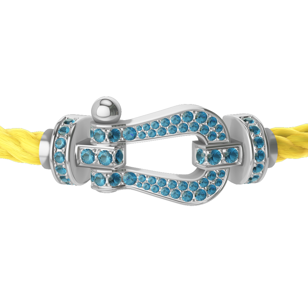 FORCE 10 BRACELET LARGE MODEL 18K WHITE GOLD BLUE TOPAZ PAVED