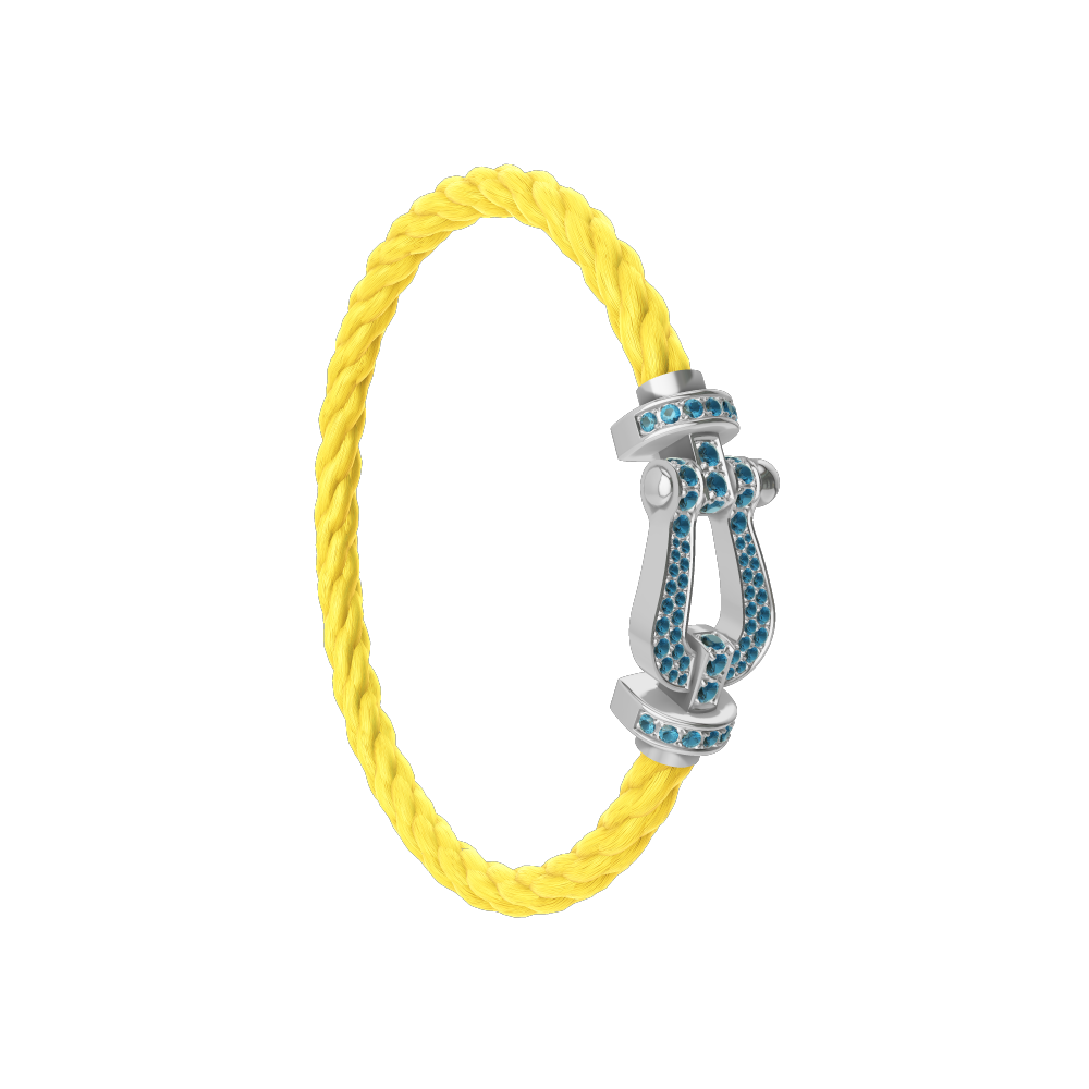 FORCE 10 BRACELET LARGE MODEL 18K WHITE GOLD BLUE TOPAZ PAVED