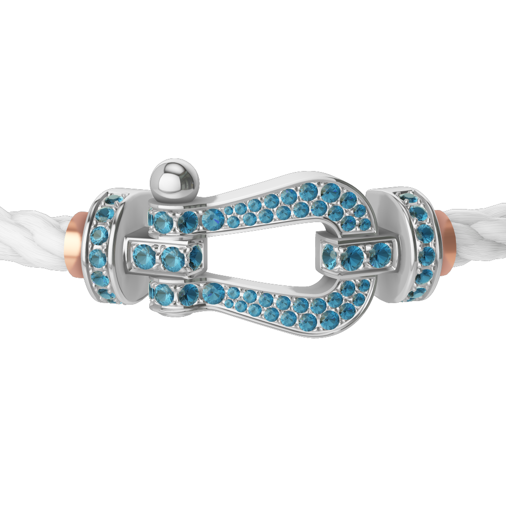 FORCE 10 BRACELET LARGE MODEL 18K WHITE GOLD BLUE TOPAZ PAVED