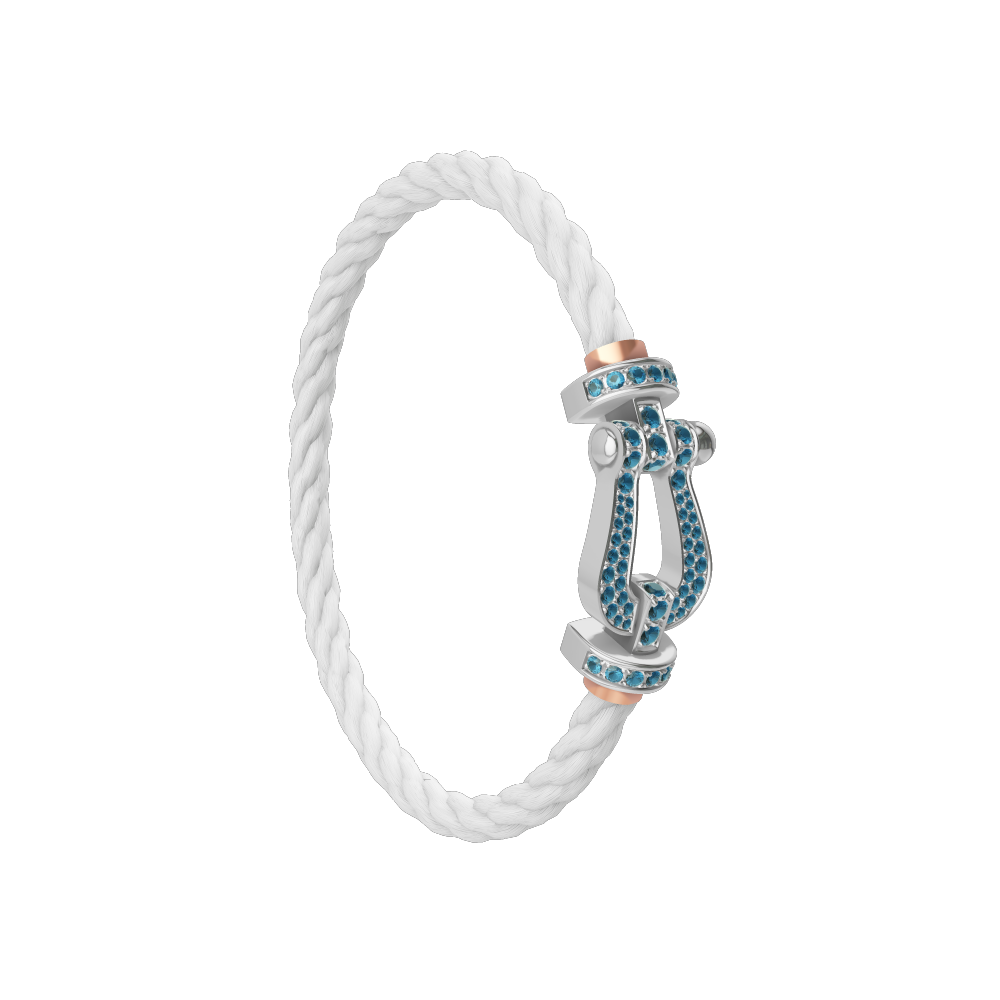 FORCE 10 BRACELET LARGE MODEL 18K WHITE GOLD BLUE TOPAZ PAVED