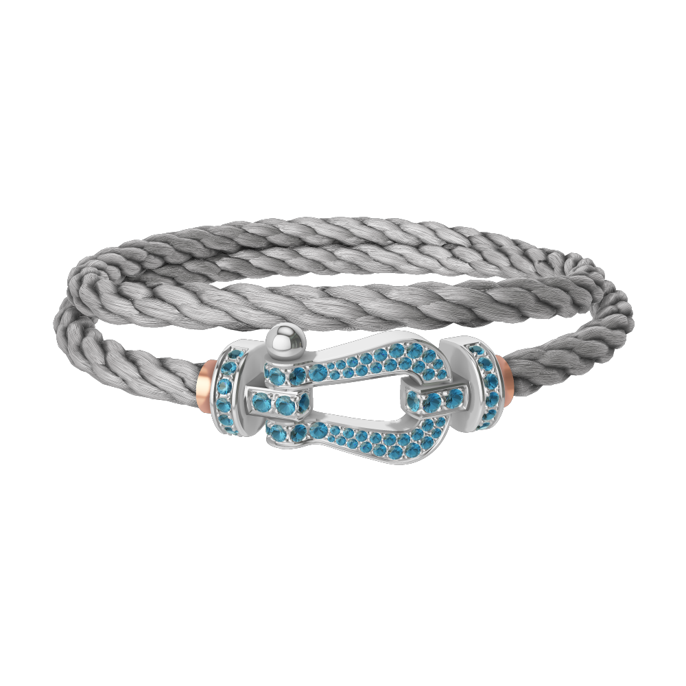 FORCE 10 BRACELET LARGE MODEL 18K WHITE GOLD BLUE TOPAZ PAVED