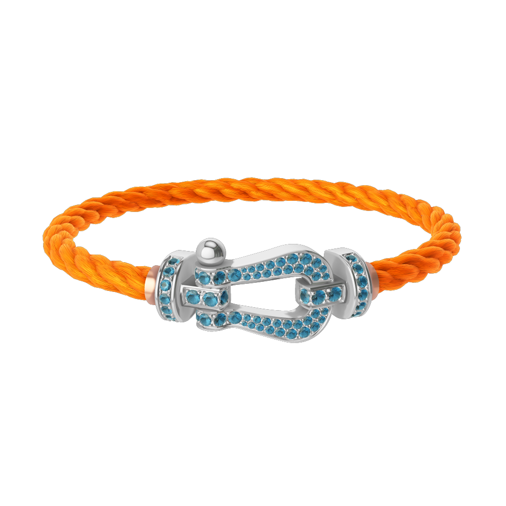 FORCE 10 BRACELET LARGE MODEL 18K WHITE GOLD BLUE TOPAZ PAVED