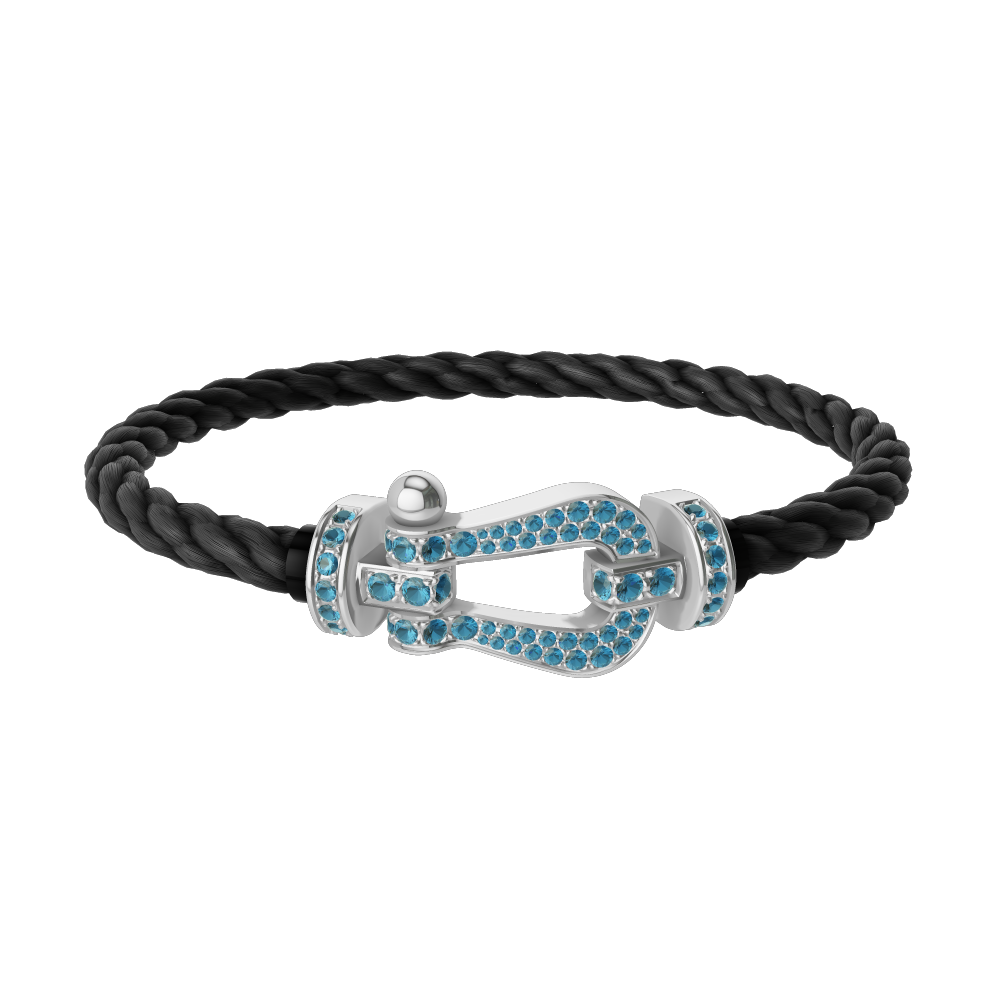 FORCE 10 BRACELET LARGE MODEL 18K WHITE GOLD BLUE TOPAZ PAVED