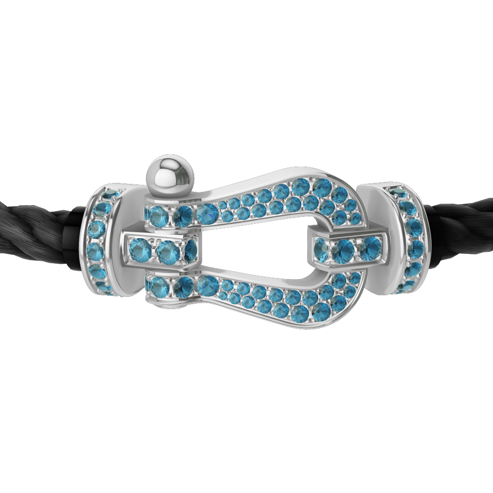 FORCE 10 BRACELET LARGE MODEL 18K WHITE GOLD BLUE TOPAZ PAVED