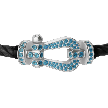 FORCE 10 BRACELET LARGE MODEL 18K WHITE GOLD BLUE TOPAZ PAVED