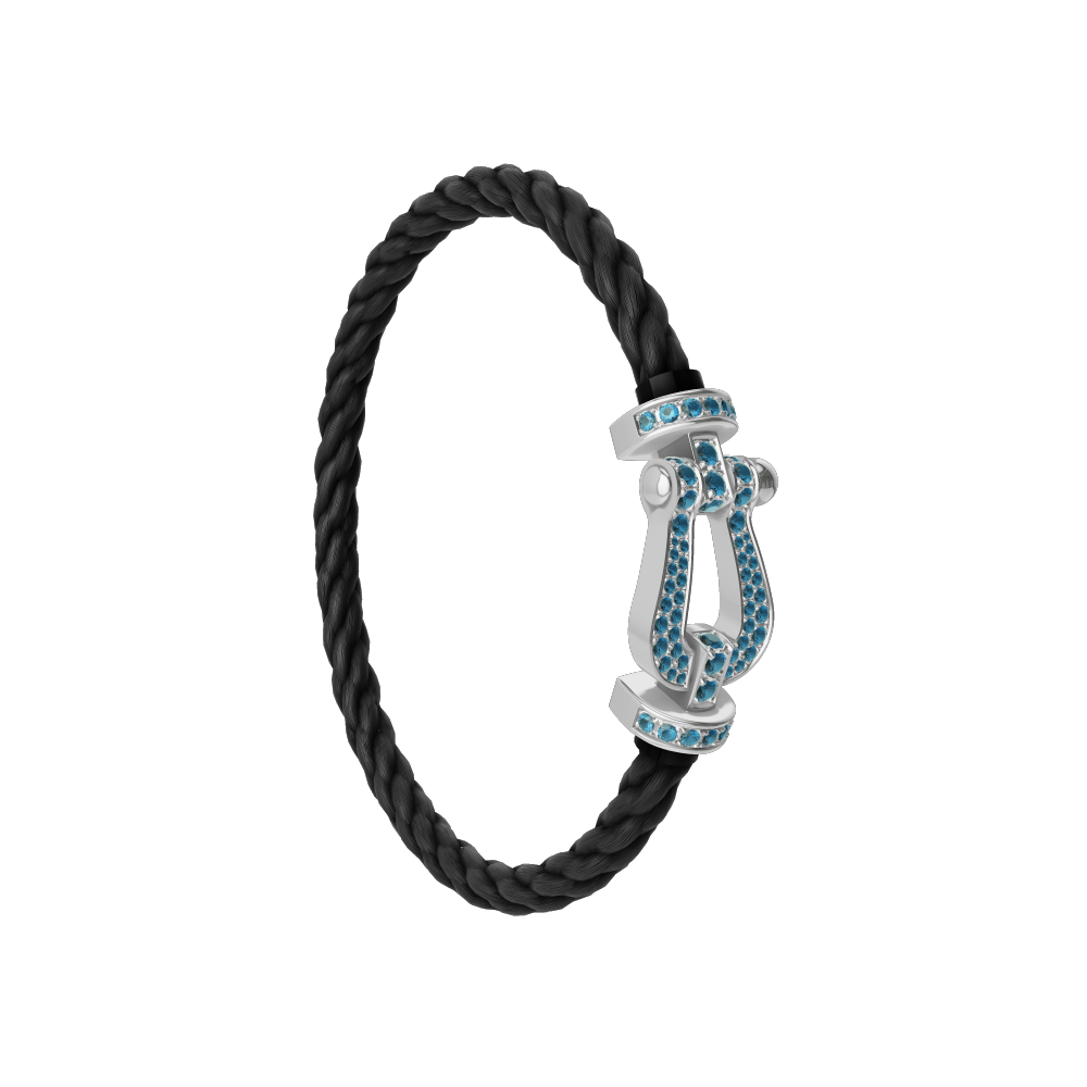 FORCE 10 BRACELET LARGE MODEL 18K WHITE GOLD BLUE TOPAZ PAVED