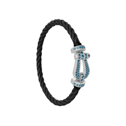 FORCE 10 BRACELET LARGE MODEL 18K WHITE GOLD BLUE TOPAZ PAVED