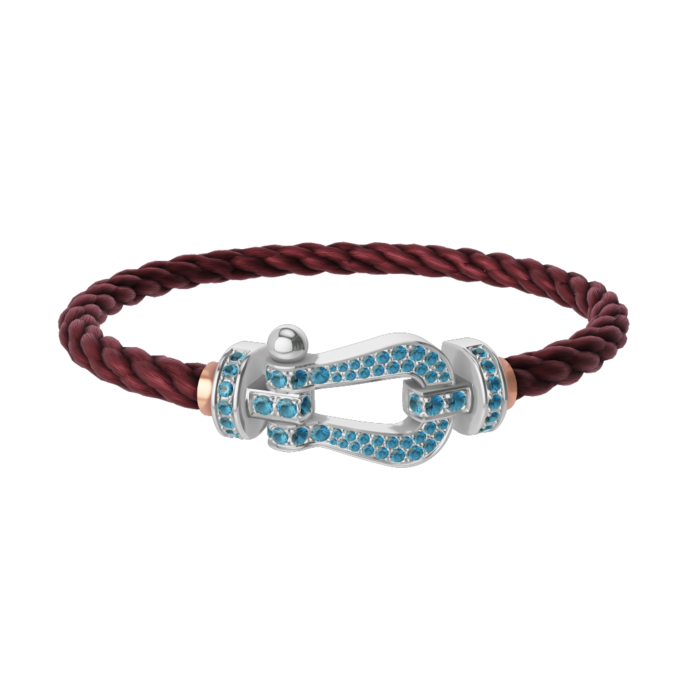 FORCE 10 BRACELET LARGE MODEL 18K WHITE GOLD BLUE TOPAZ PAVED