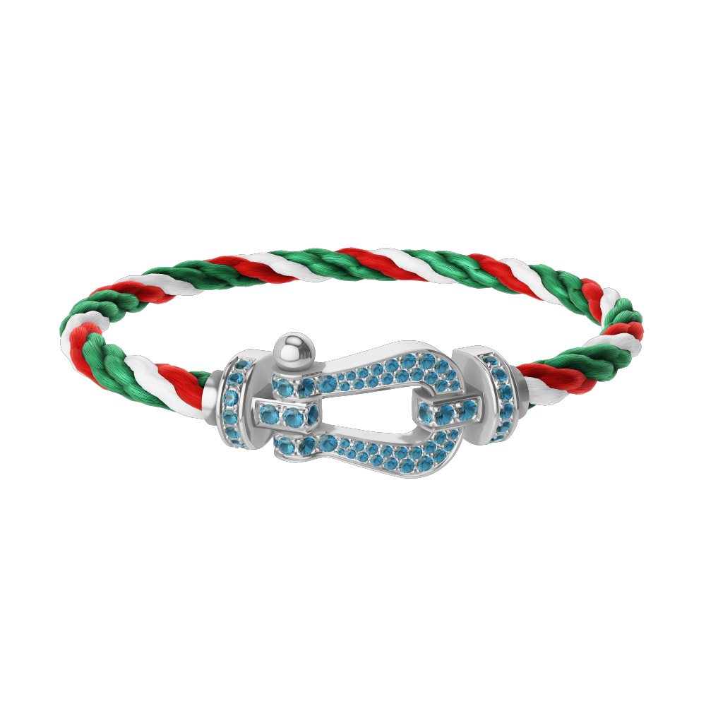 FORCE 10 BRACELET LARGE MODEL 18K WHITE GOLD BLUE TOPAZ PAVED