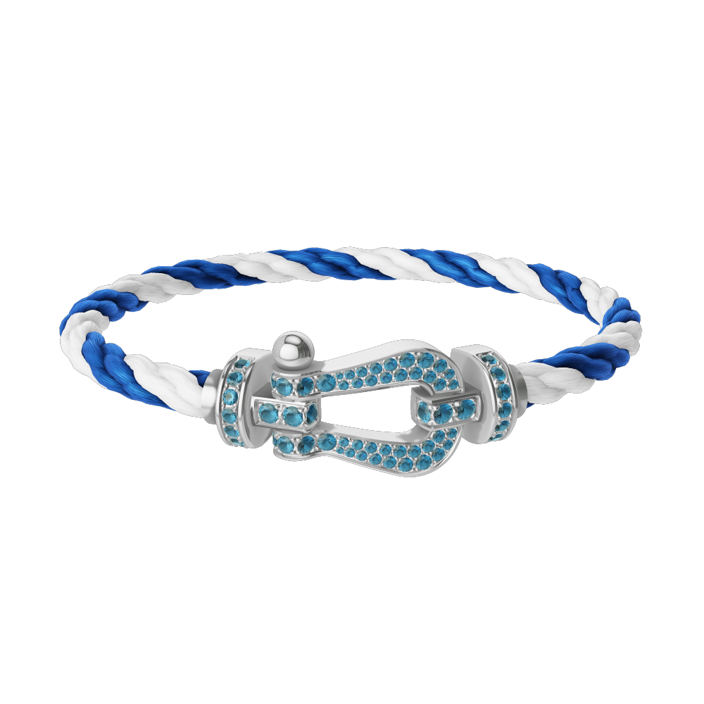 FORCE 10 BRACELET LARGE MODEL 18K WHITE GOLD BLUE TOPAZ PAVED