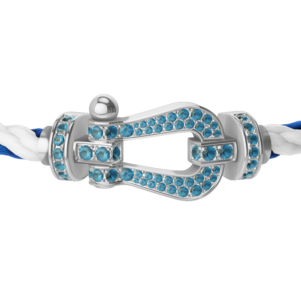 FORCE 10 BRACELET LARGE MODEL 18K WHITE GOLD BLUE TOPAZ PAVED