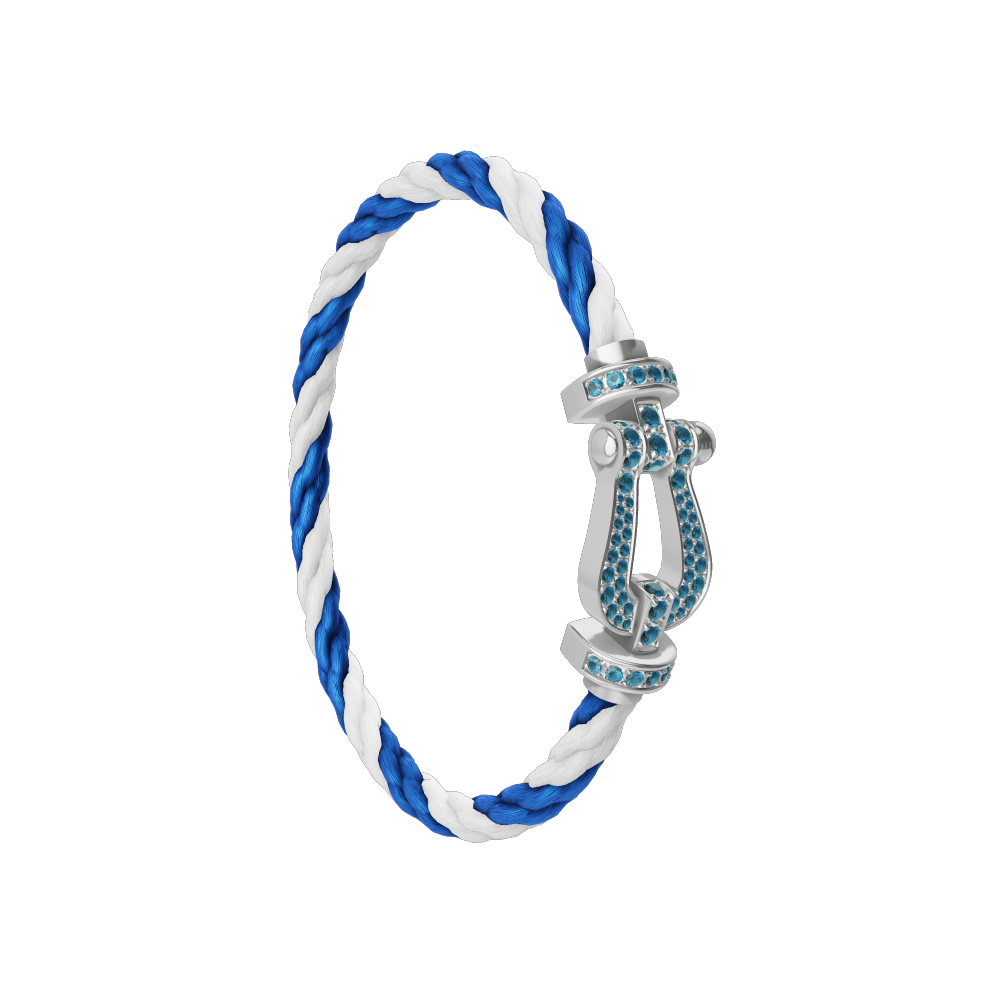 FORCE 10 BRACELET LARGE MODEL 18K WHITE GOLD BLUE TOPAZ PAVED