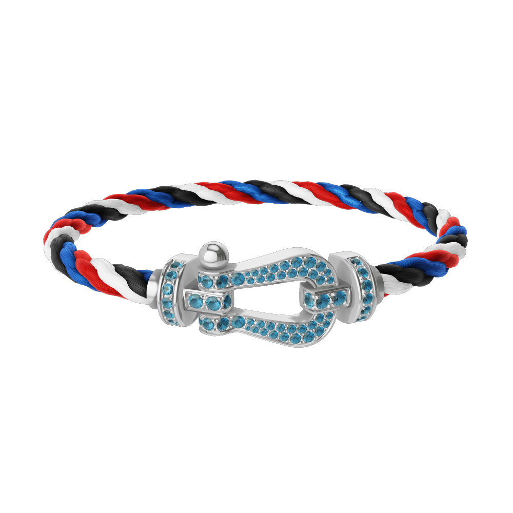 FORCE 10 BRACELET LARGE MODEL 18K WHITE GOLD BLUE TOPAZ PAVED