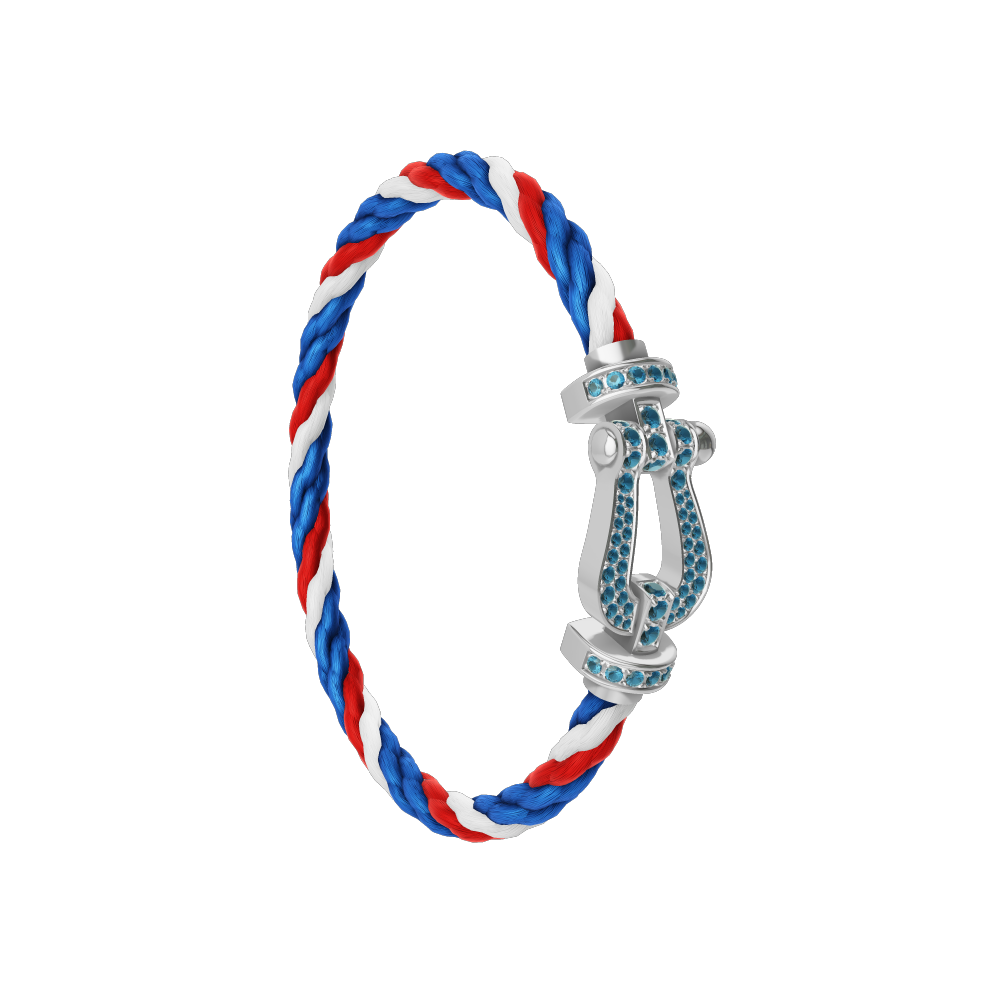 FORCE 10 BRACELET LARGE MODEL 18K WHITE GOLD BLUE TOPAZ PAVED