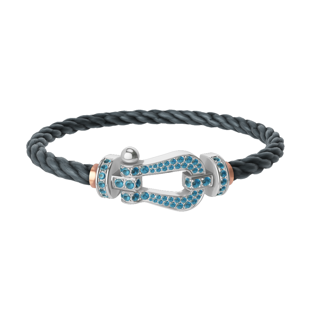 FORCE 10 BRACELET LARGE MODEL 18K WHITE GOLD BLUE TOPAZ PAVED