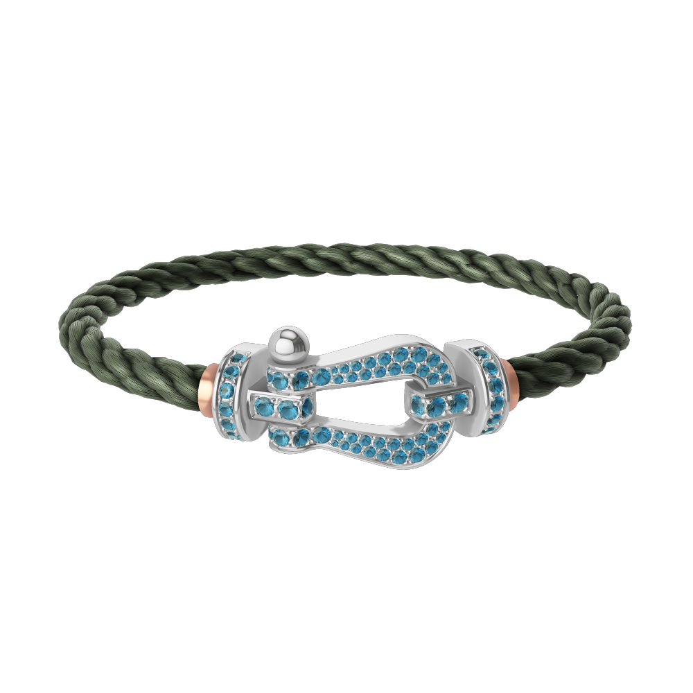FORCE 10 BRACELET LARGE MODEL 18K WHITE GOLD BLUE TOPAZ PAVED