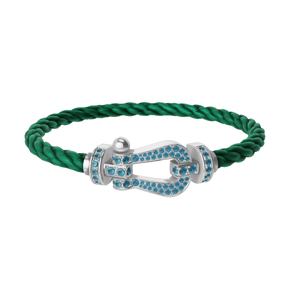 FORCE 10 BRACELET LARGE MODEL 18K WHITE GOLD BLUE TOPAZ PAVED