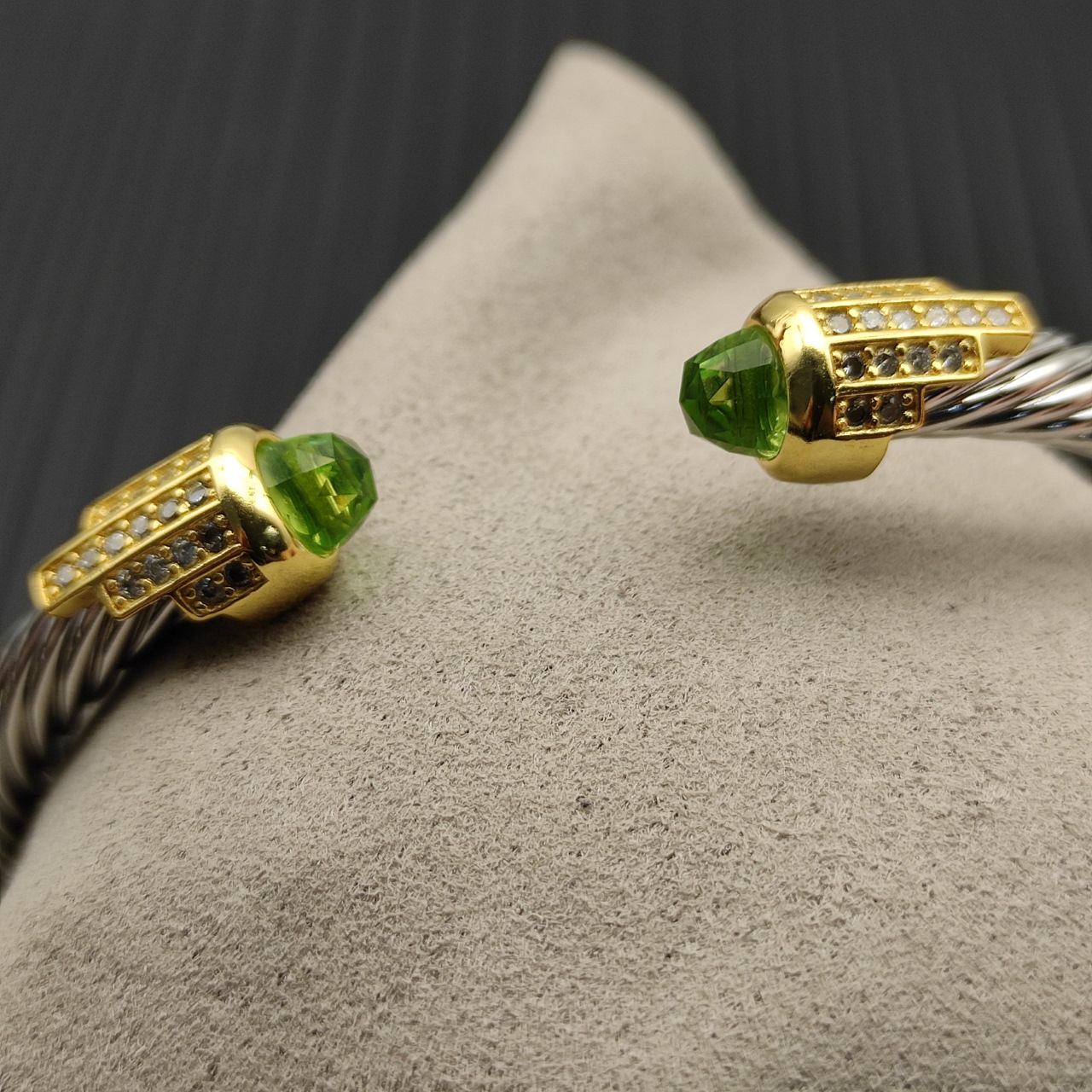 5mm Cable Bracelet with Light Green Topaz & Diamond Accents