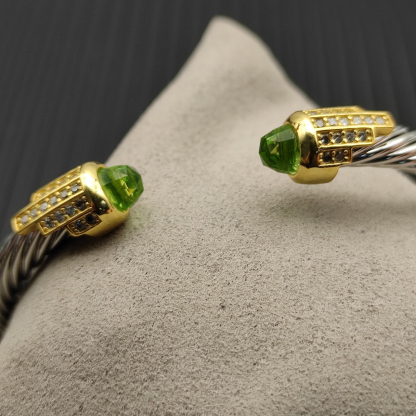 5mm Cable Bracelet with Light Green Topaz & Diamond Accents