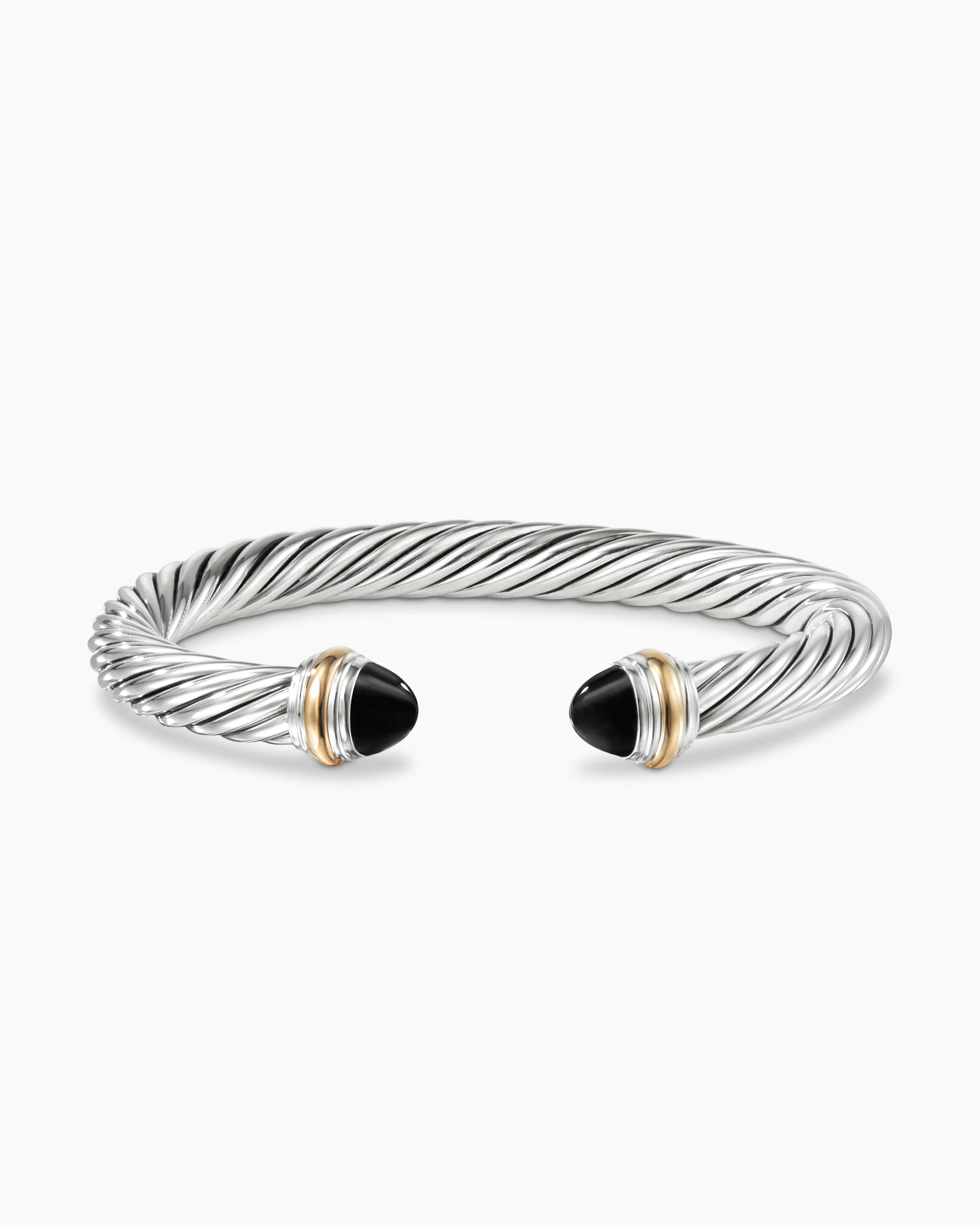 Classic Cable Bracelet Sterling Silver with 14K Yellow Gold and Black Onyx, 7mm