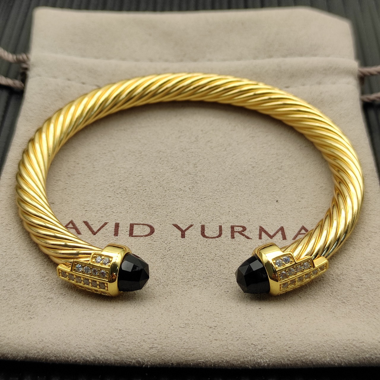 7mm Cable Bracelet with Black  & Diamond Accents
