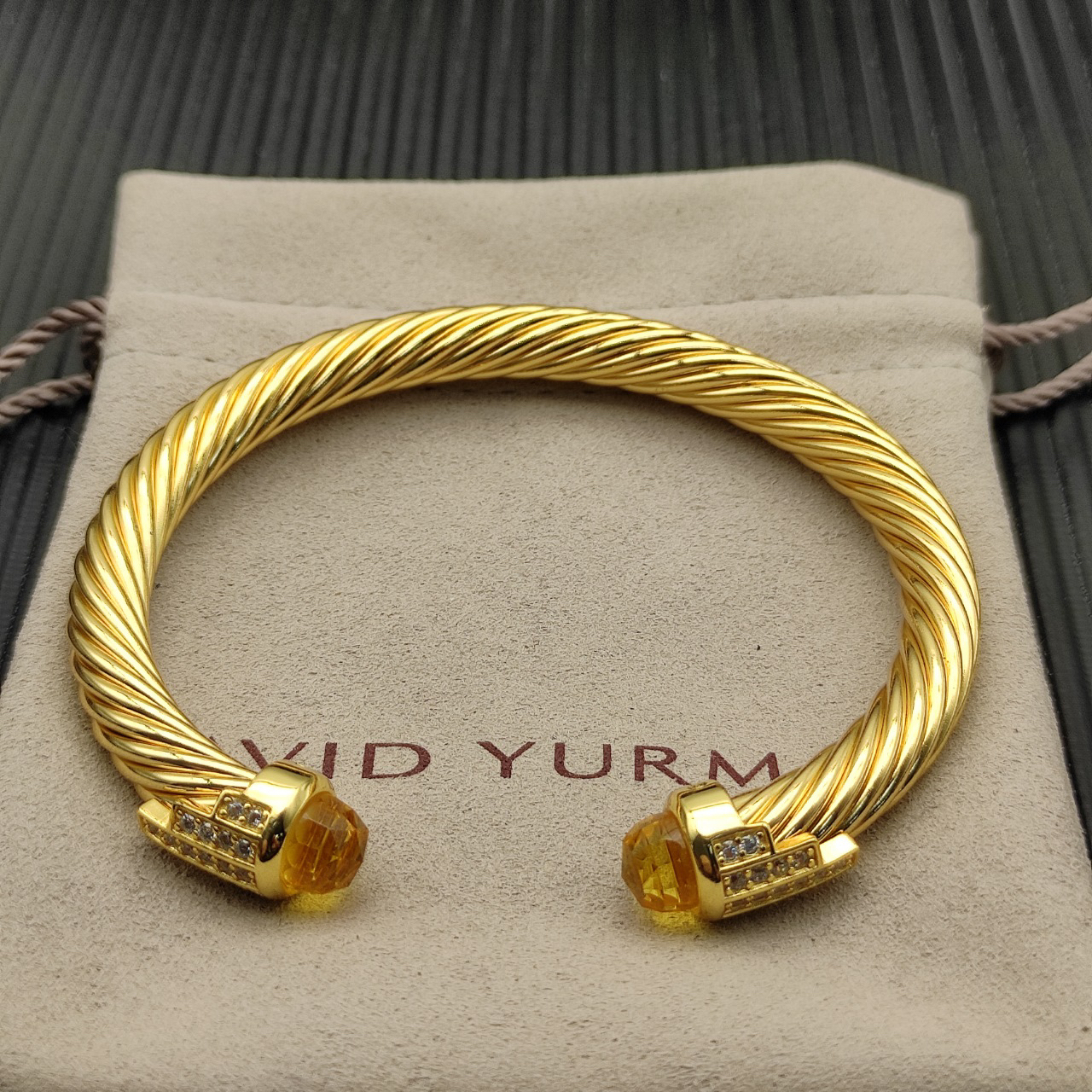 7mm Cable Bracelet with Yellow & Diamond Accents