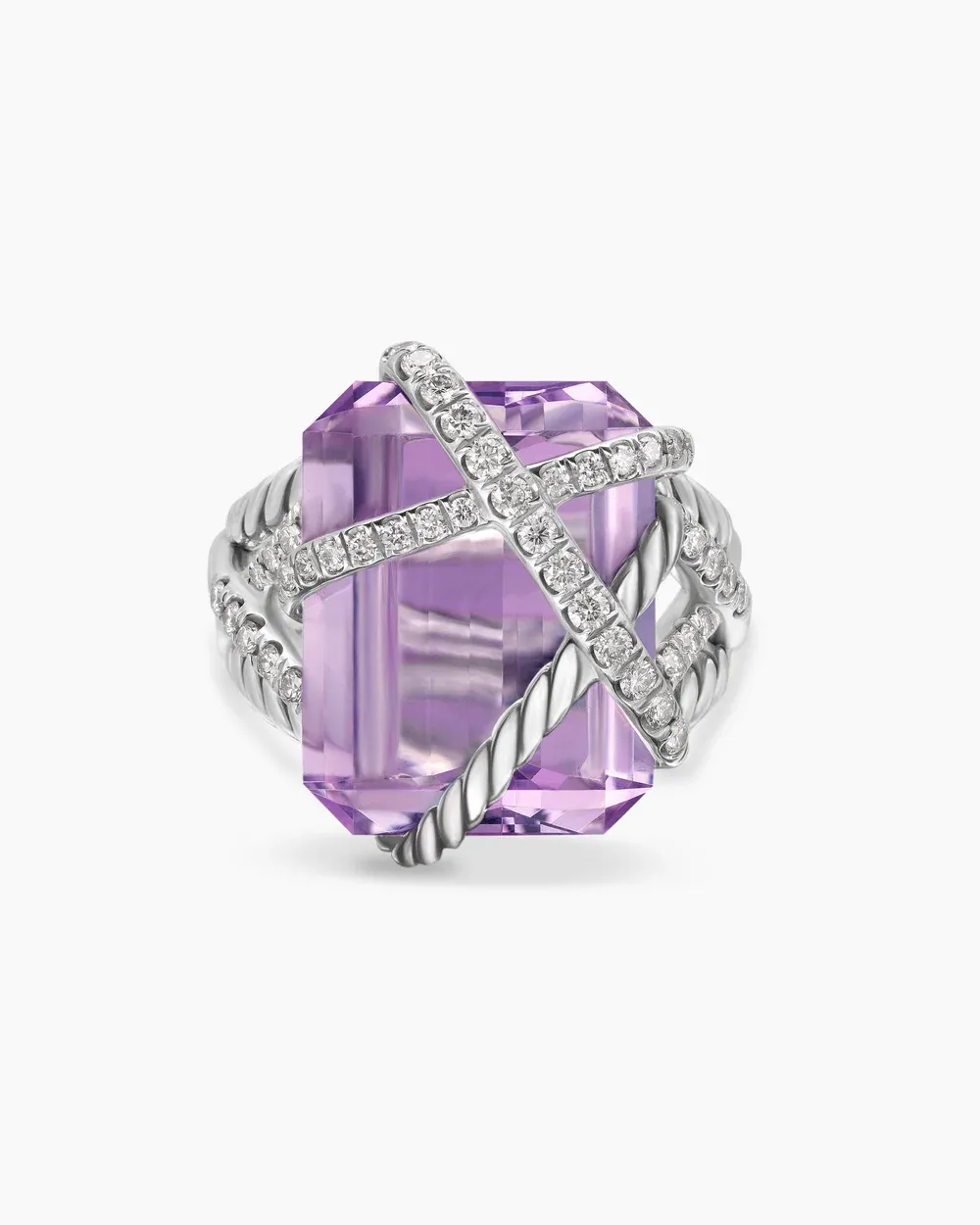 Cable Wrap Ring Sterling Silver with Lavender Amethyst and Diamonds