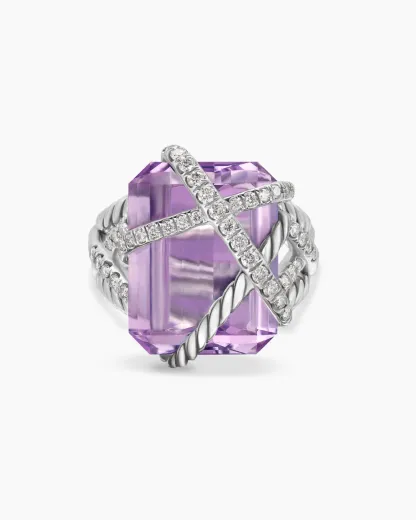 Cable Wrap Ring Sterling Silver with Lavender Amethyst and Diamonds