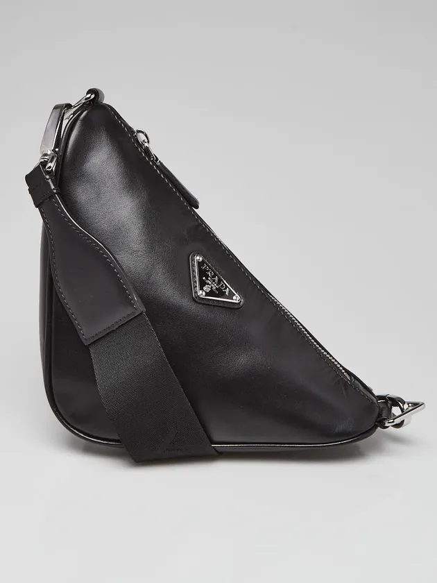Triangle Logo Zip Crossbody Bag Soft Leather Small