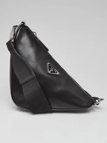Triangle Logo Zip Crossbody Bag Soft Leather Small