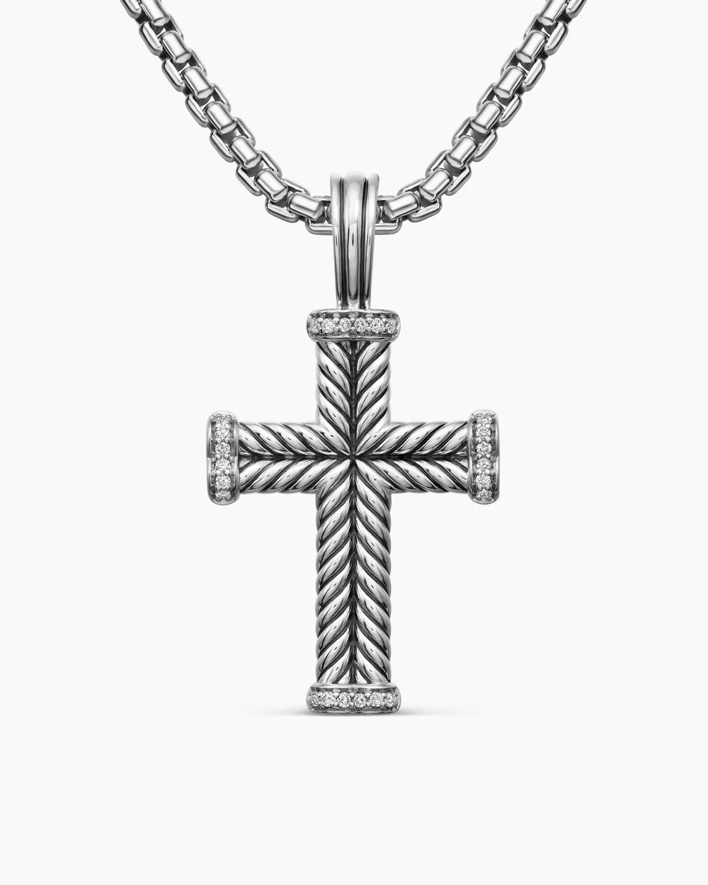 Chevron Cross Pendant Sterling Silver with Diamonds