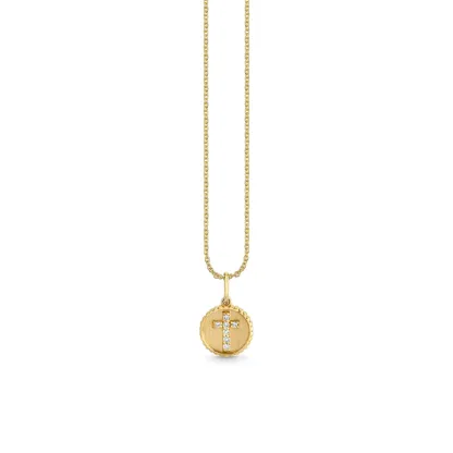 Gold & Diamond Tiny Cross Coin Charm