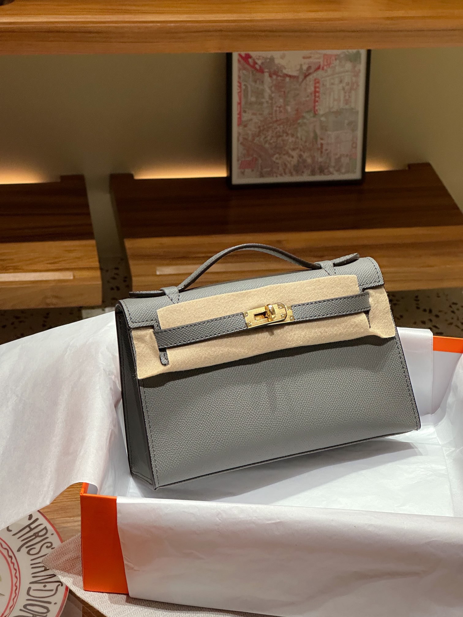Herthtmes  Epsom Kelly Pochette Clutch
