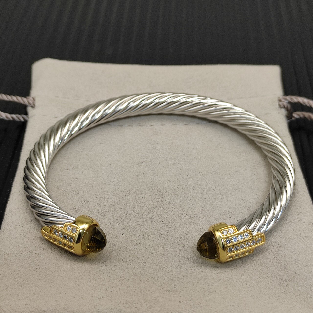 7mm Cable Bracelet with Brown & Diamond Accents – Gold Cap